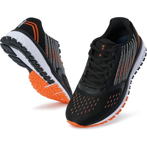 Men's Black Orange Running Walking Supportive Jogging Athletic Sneakers Shoes